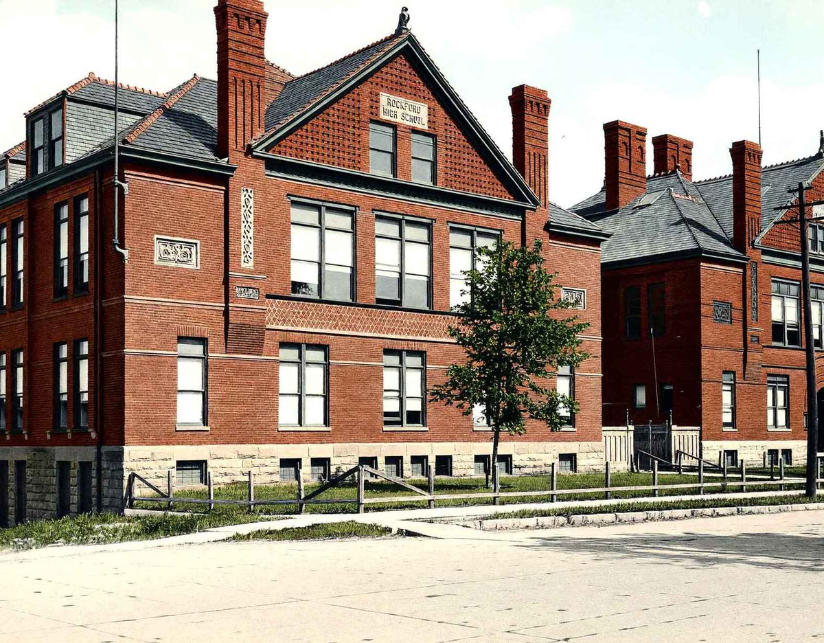 High School Rockford Illinois in 1904 Vintage Print (7 Sizes) - Premium Quality