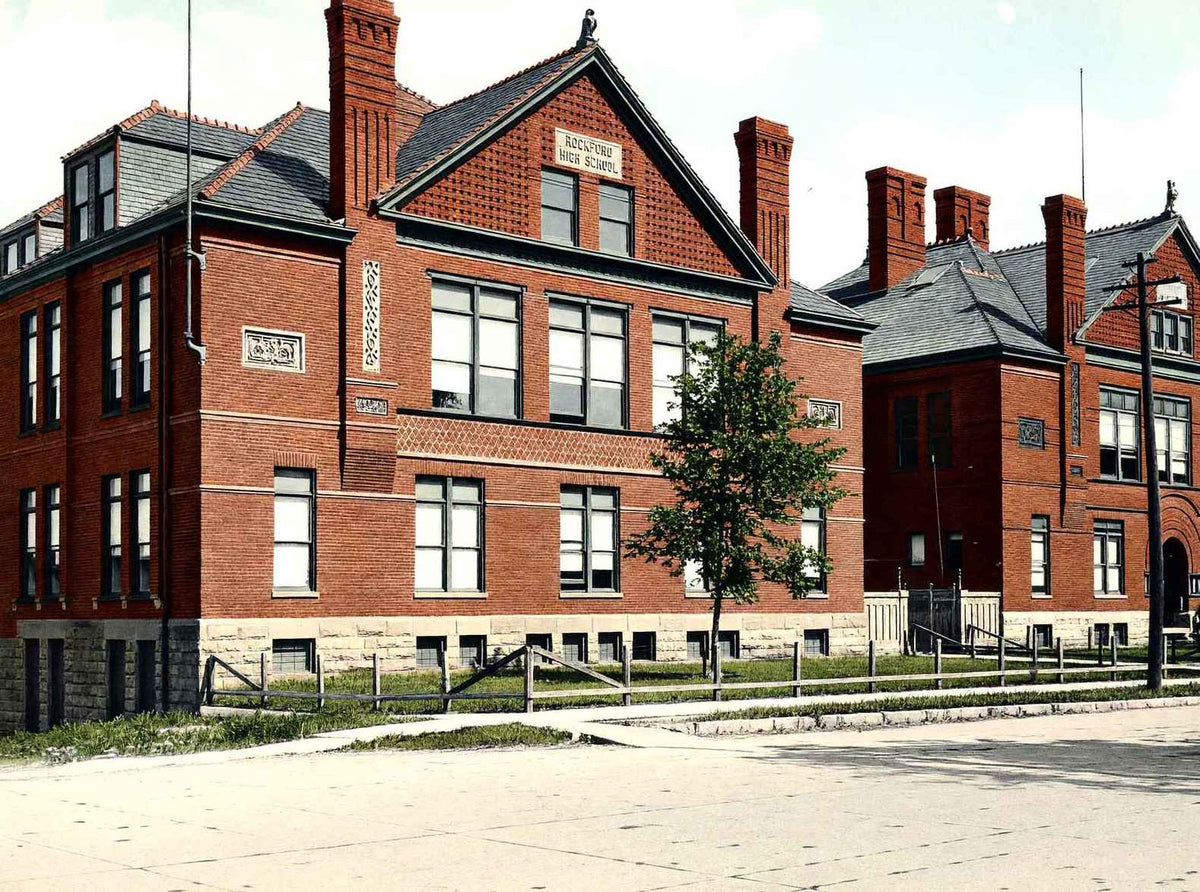 High School Rockford Illinois in 1904 Vintage Print (7 Sizes) - Premium Quality