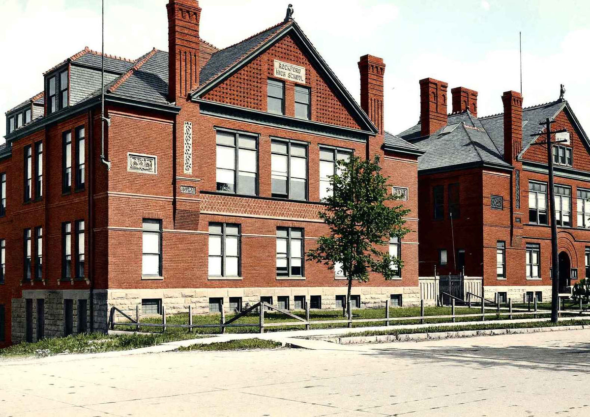 High School Rockford Illinois in 1904 Vintage Print (7 Sizes) - Premium Quality