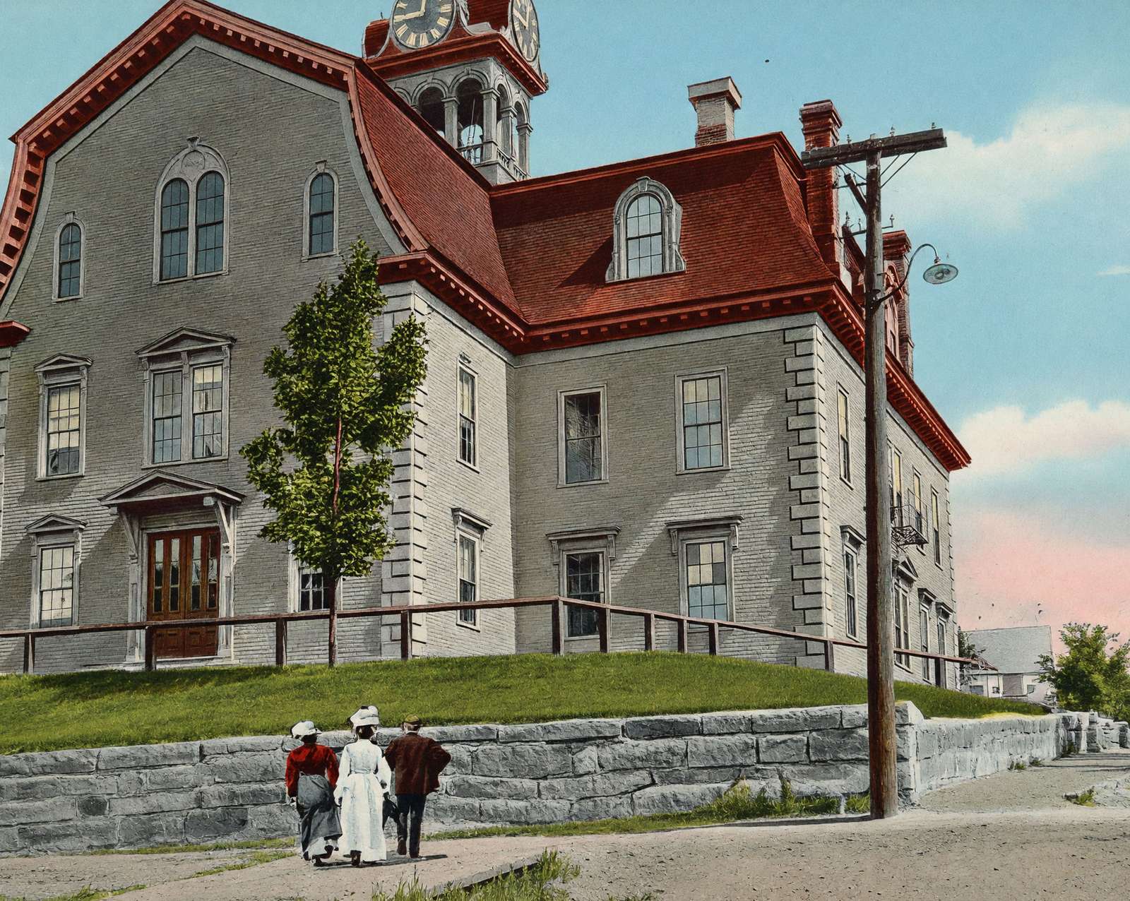 High School in Littleton in 1907 vintage print