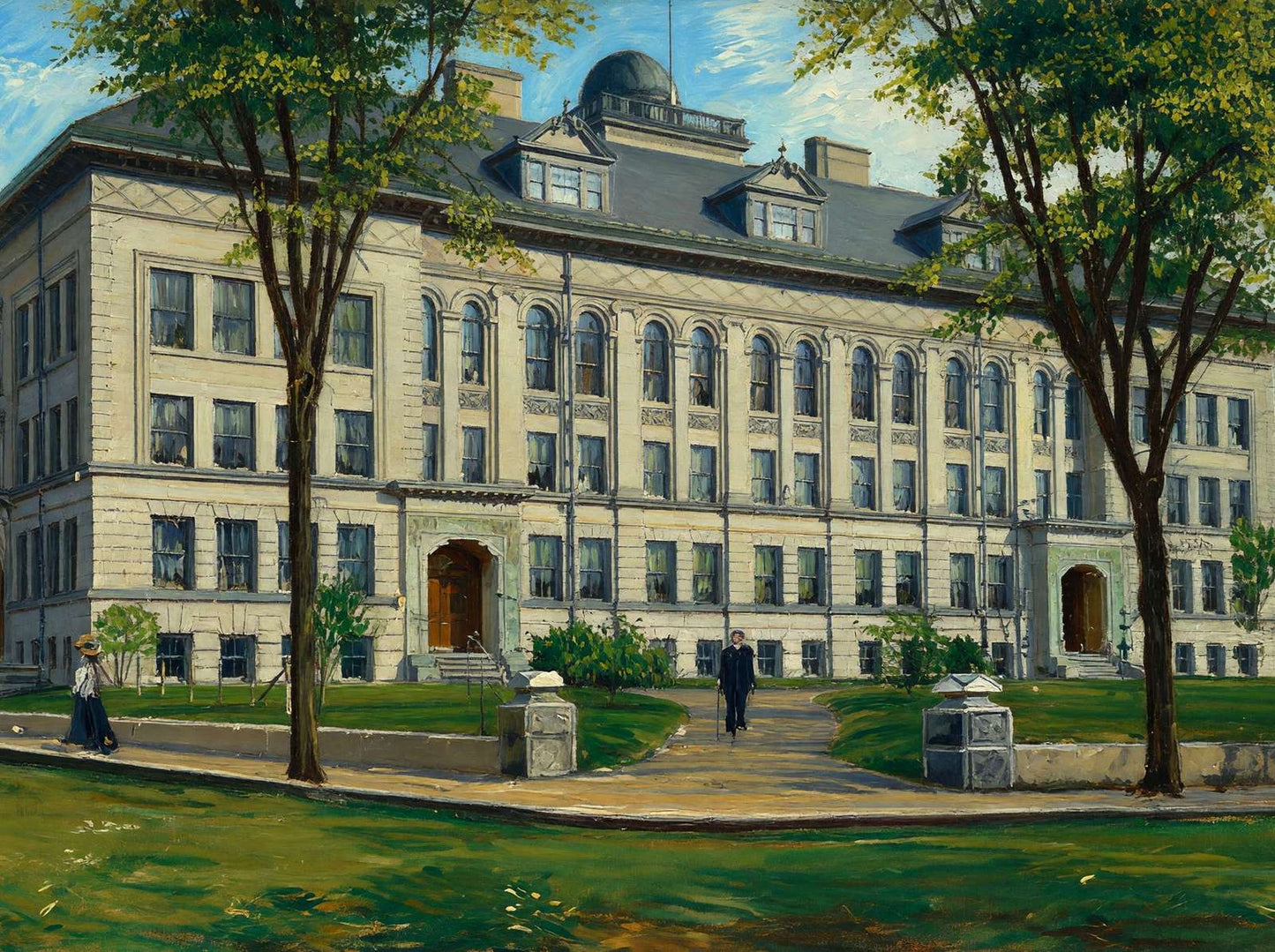 High School Manchester NH in 1907 Art Print (7 Sizes) - Restored