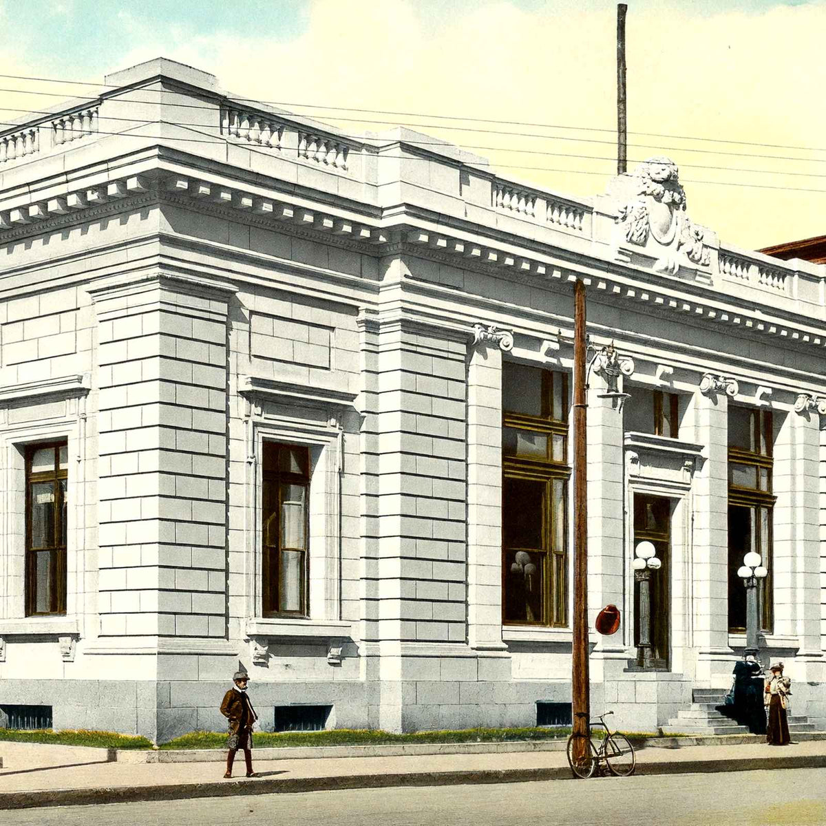 US Post Office, Holyoke, Massachusetts in 1908 Vintage Print (7 Sizes)