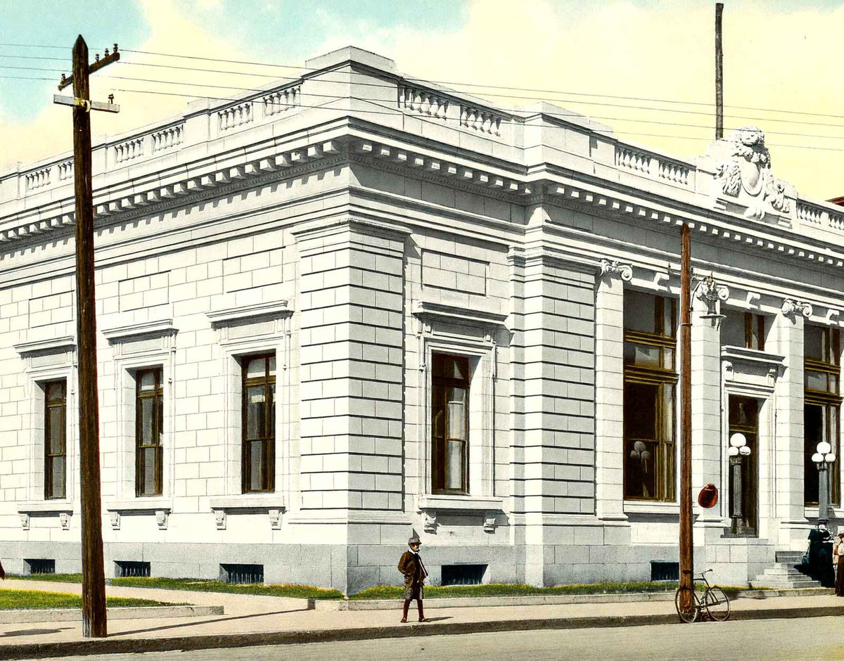 US Post Office, Holyoke, Massachusetts in 1908 Vintage Print (7 Sizes)