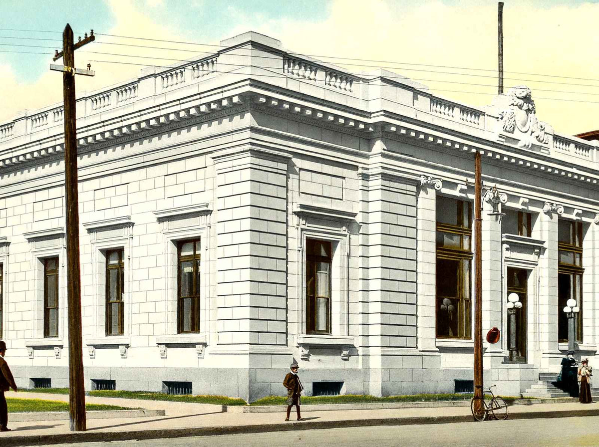 US Post Office, Holyoke, Massachusetts in 1908 Vintage Print (7 Sizes)