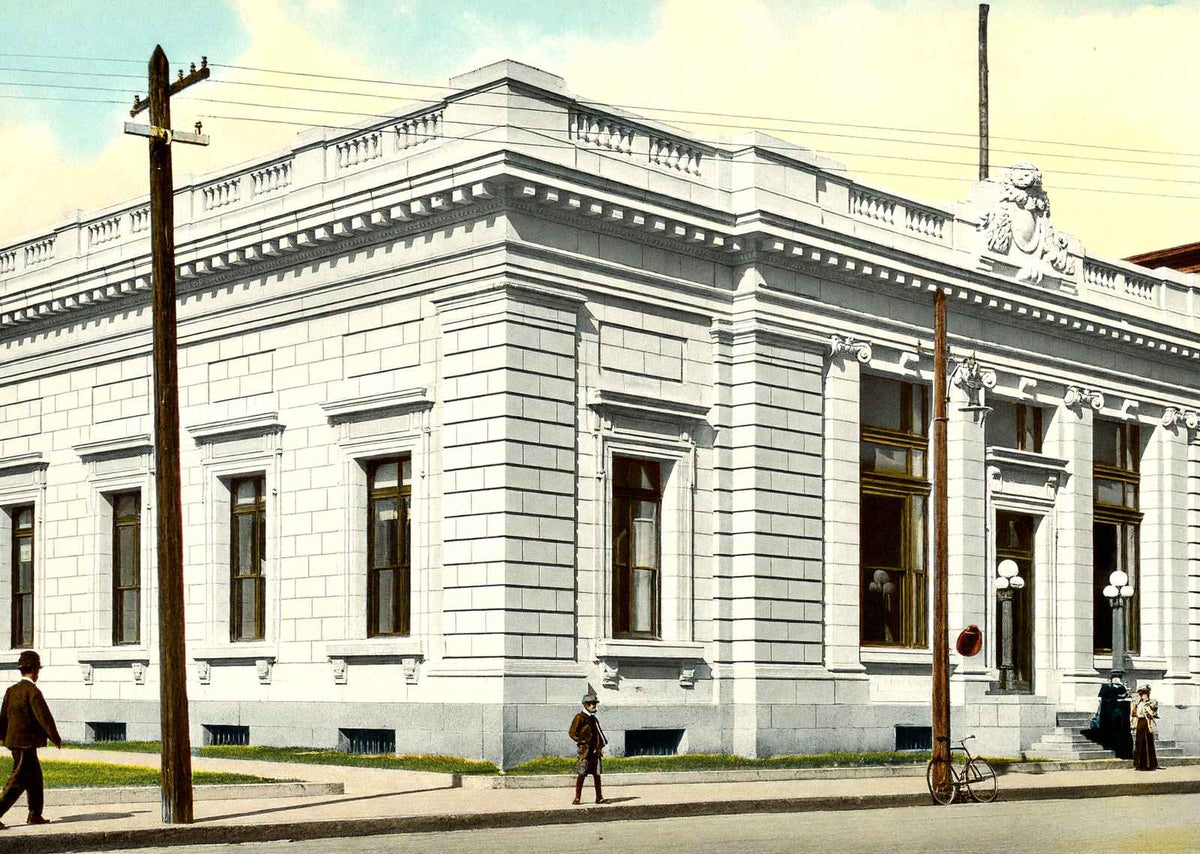 US Post Office, Holyoke, Massachusetts in 1908 Vintage Print (7 Sizes)
