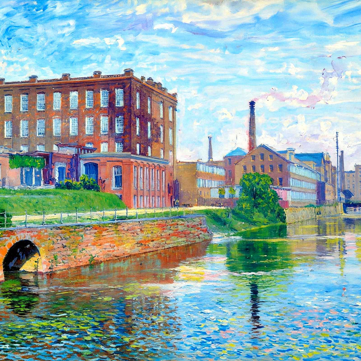 Second Level Canal, Holyoke, Massachusetts in 1908 Art Print (7 Sizes)