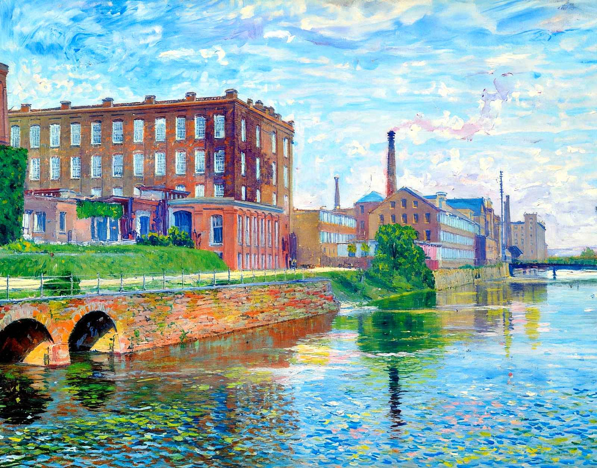 Second Level Canal, Holyoke, Massachusetts in 1908 Art Print (7 Sizes)