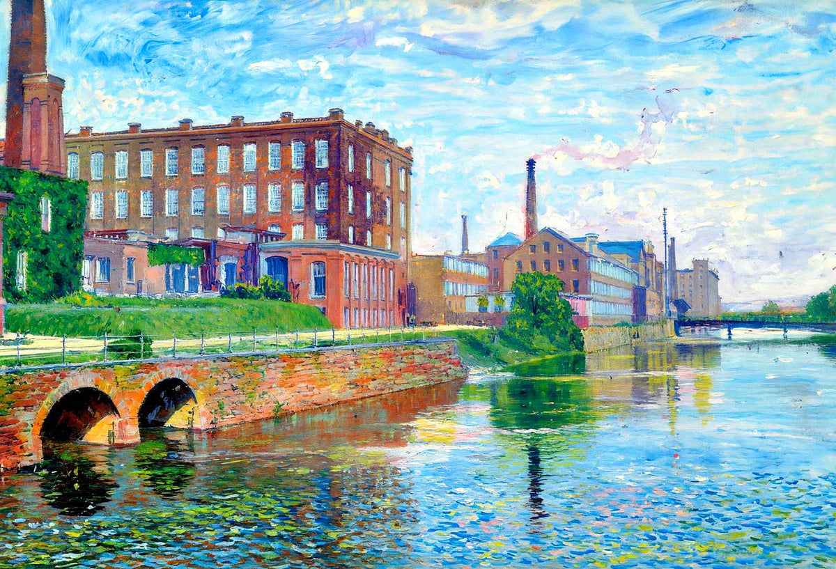 Second Level Canal, Holyoke, Massachusetts in 1908 Art Print (7 Sizes)