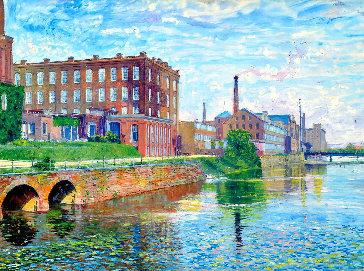 Second Level Canal, Holyoke, Massachusetts in 1908 Art Print (7 Sizes)