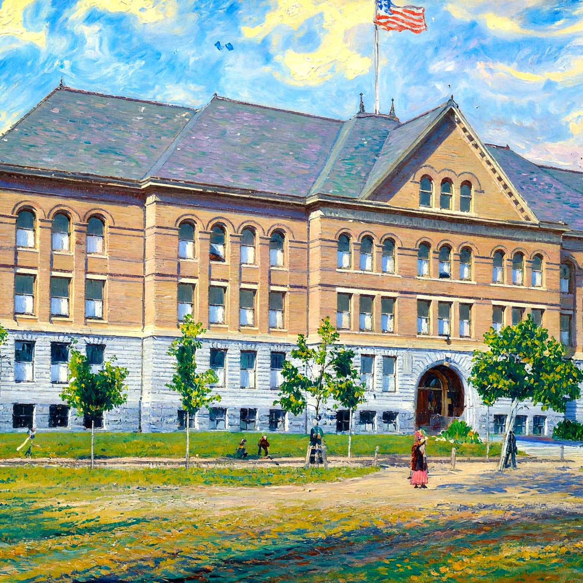 High School, Holyoke, Massachusetts in 1908 Art Print (7 Sizes) - High Quality
