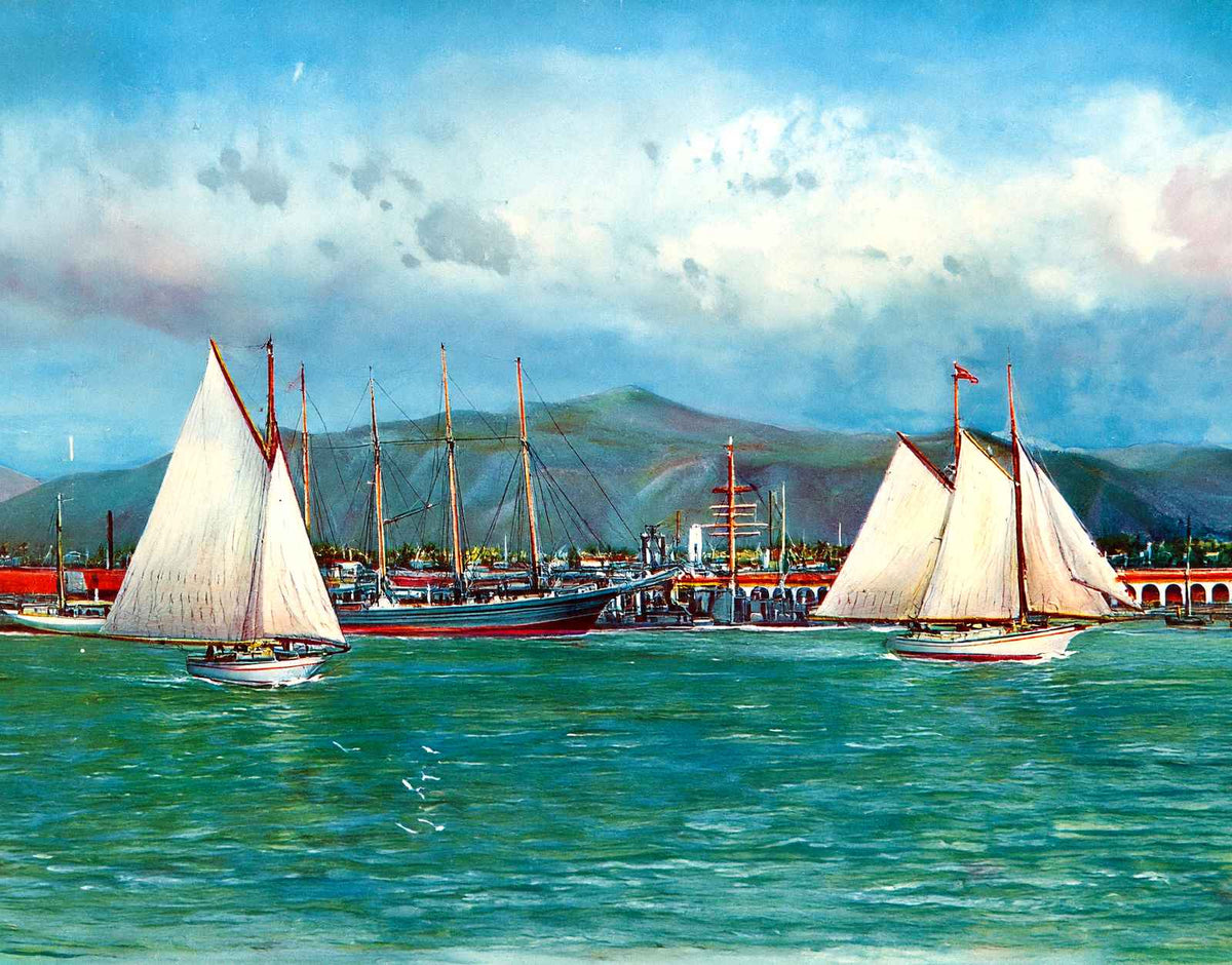 Honolulu Harbor in 1909 Vintage Print (7 Sizes) - Premium Print