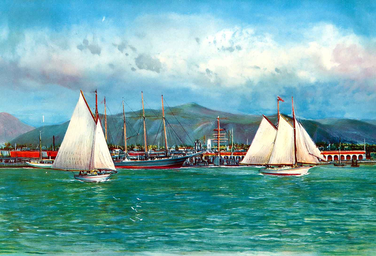 Honolulu Harbor in 1909 Vintage Print (7 Sizes) - Premium Print