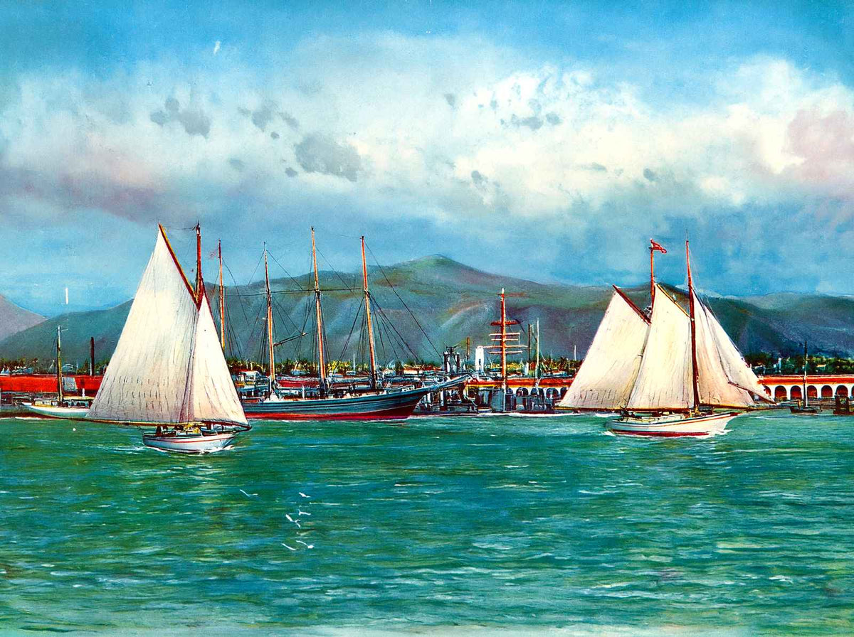 Honolulu Harbor in 1909 Vintage Print (7 Sizes) - Premium Print