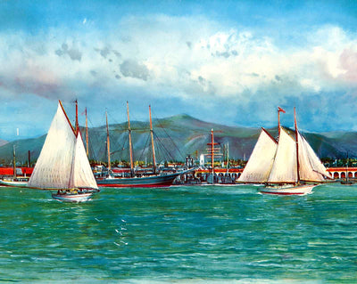 Honolulu Harbor in 1909 vintage print