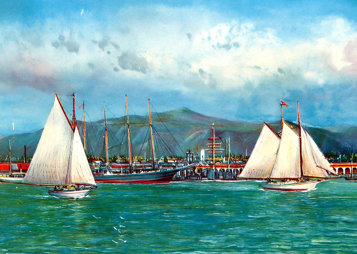 Honolulu Harbor in 1909 Vintage Print (7 Sizes) - Premium Print