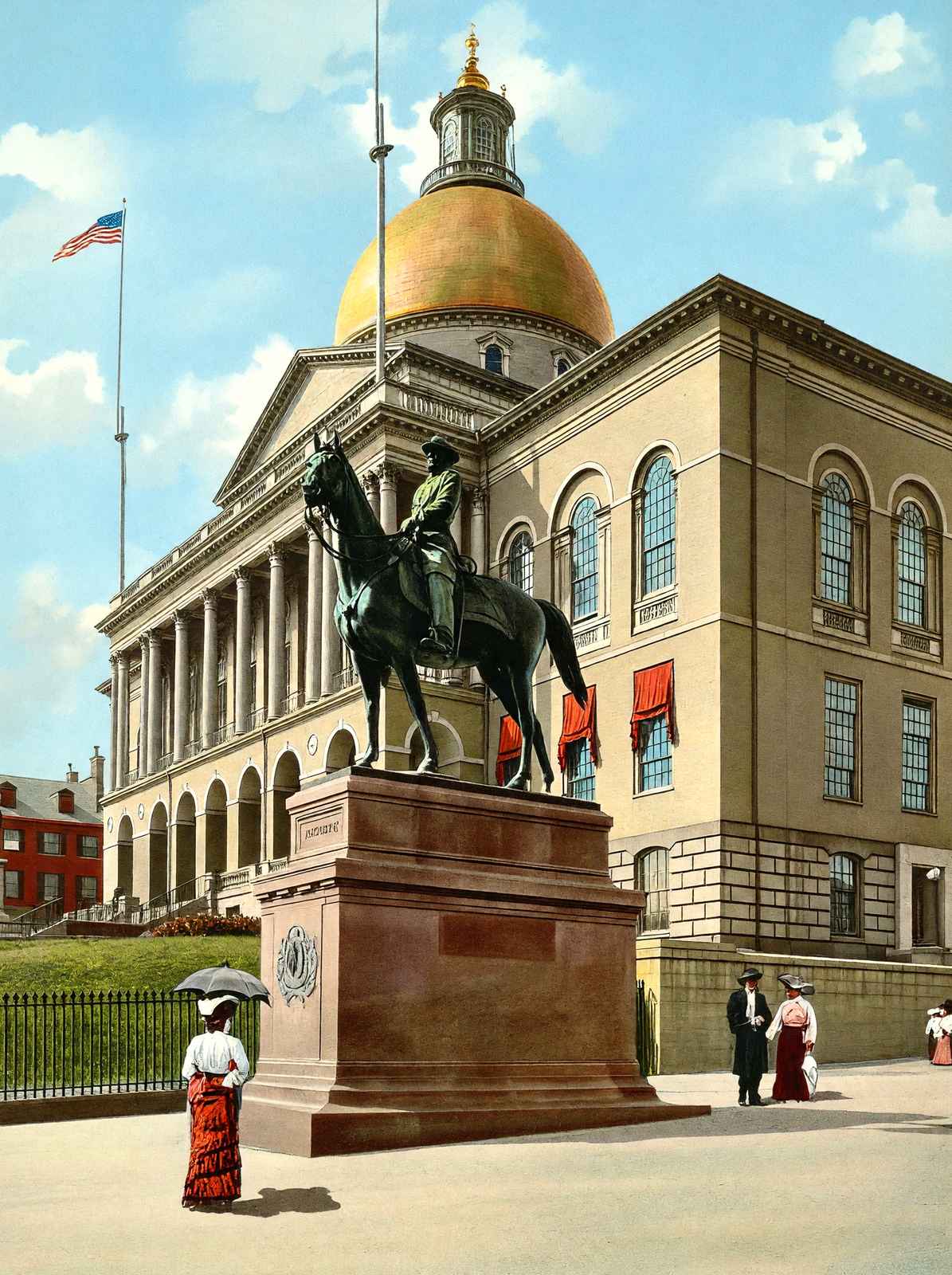 Hooker Monument and State House, Boston, MA in 1903 Vintage Print (7 Sizes)