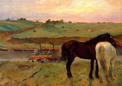 Horses in a Meadow Art Print 1871 Painting by Edgar Degas (6 Sizes) - Retouched