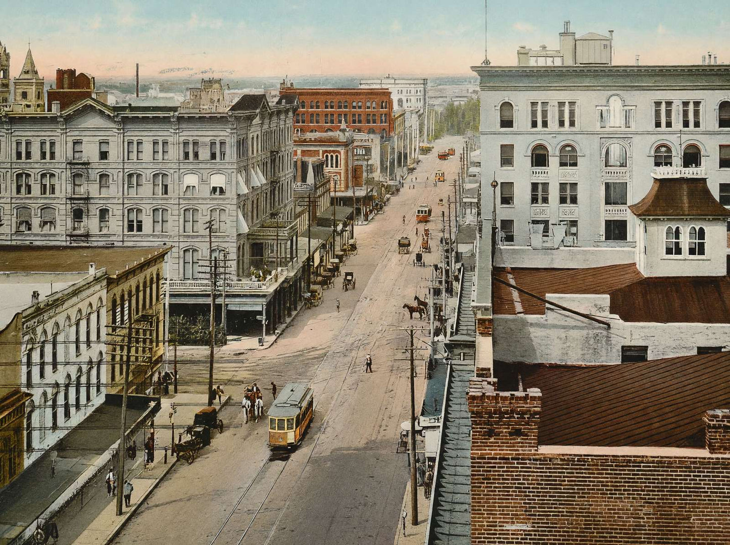 Main Street Houston in 1908 Vintage Print (7 Sizes) - Premium Quality