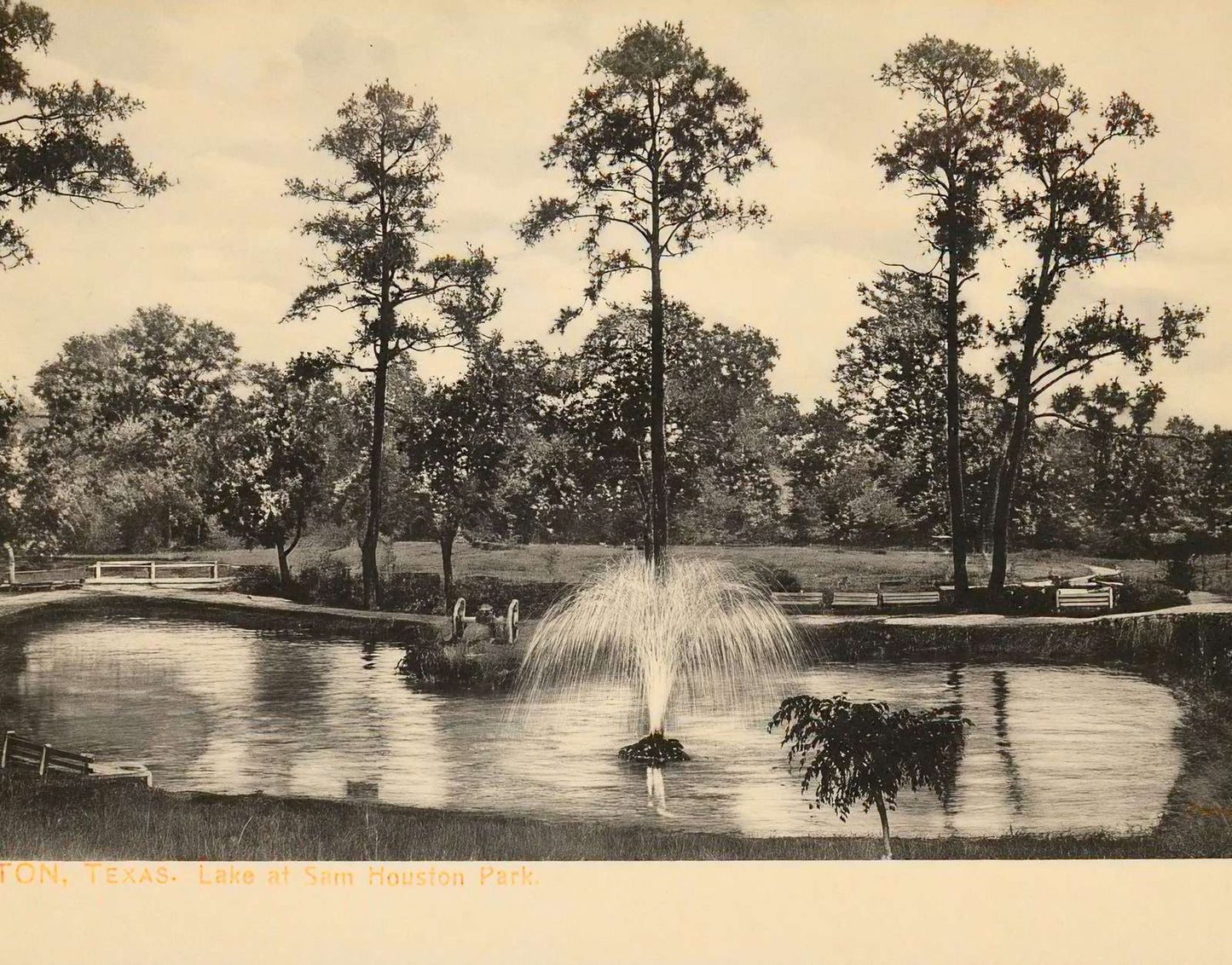 Lake at Sam Houston Park Houston in 1907 Vintage Print (7 Sizes) - Acid Free