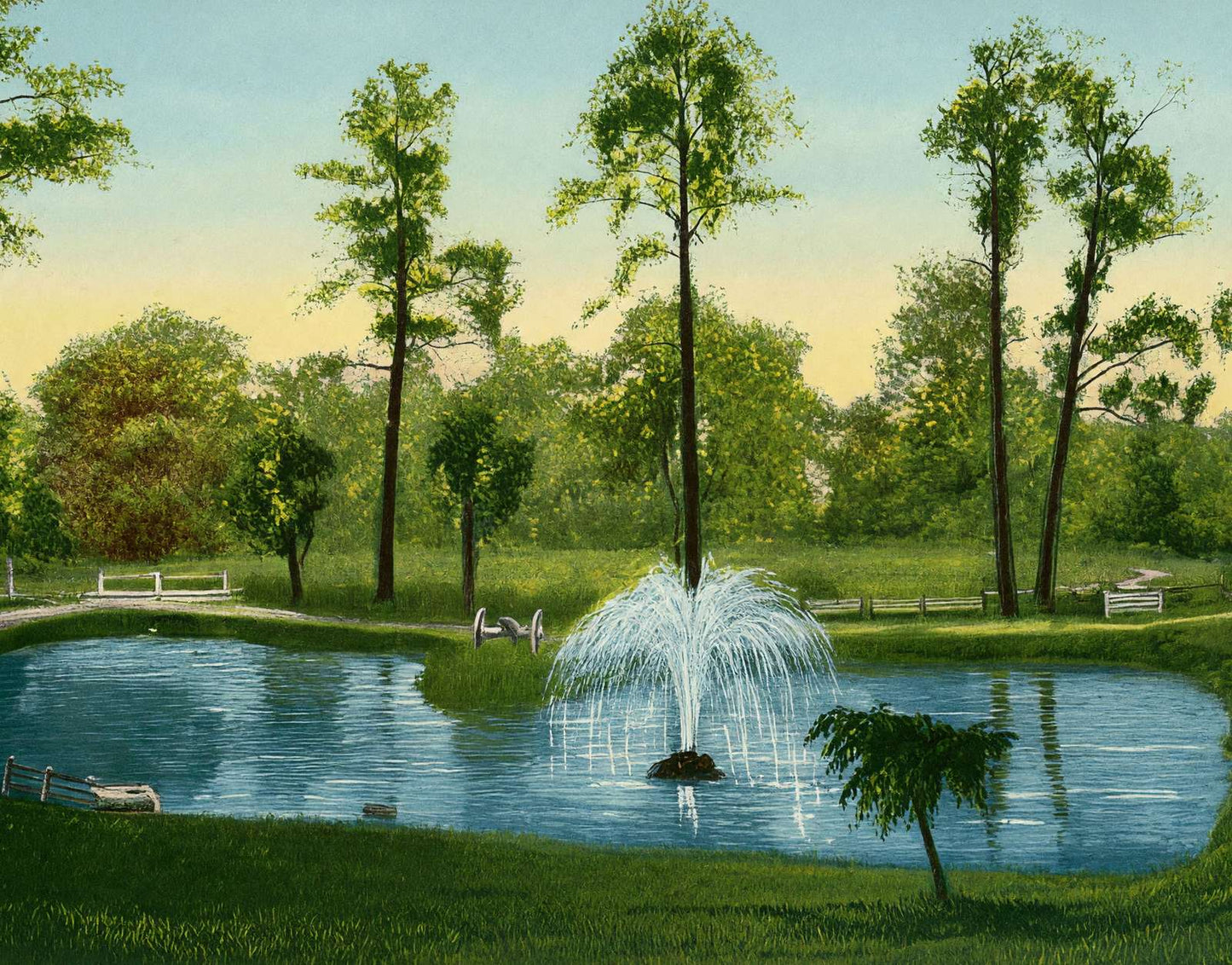 Lake at Sam Houston Park Houston in 1906 Vintage Print (7 Sizes)