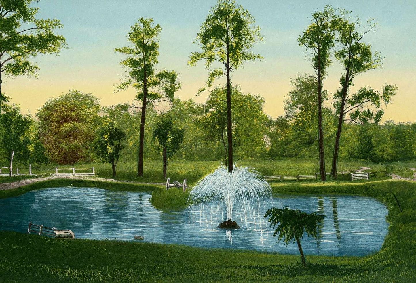 Lake at Sam Houston Park Houston in 1906 Vintage Print (7 Sizes)
