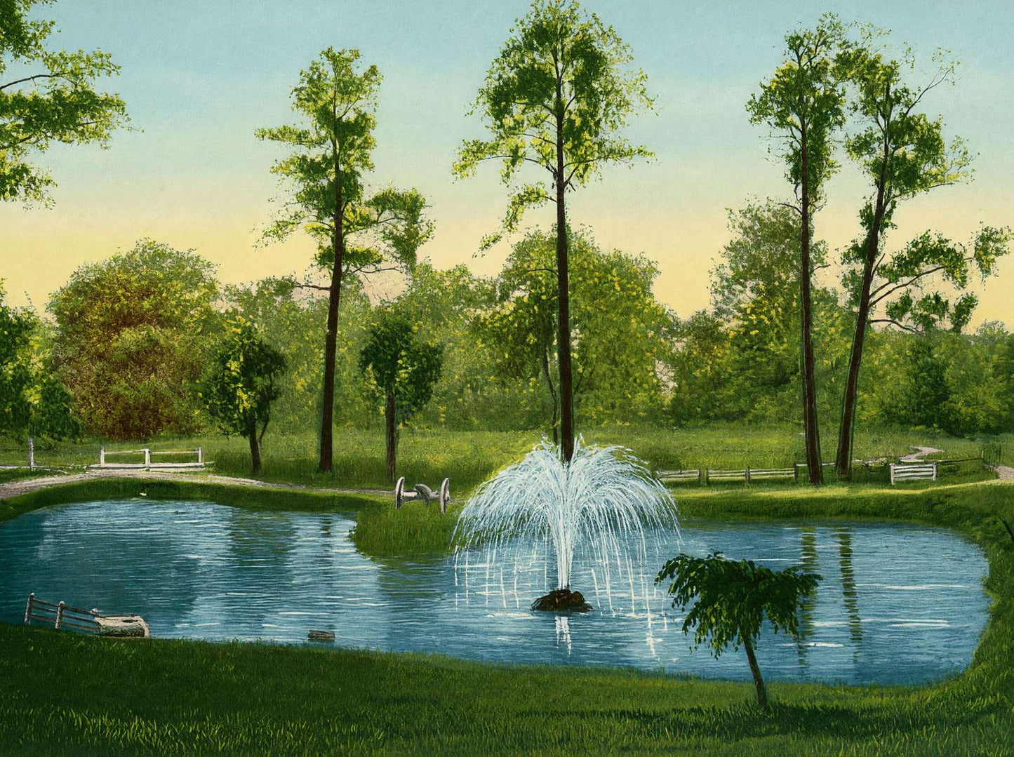 Lake at Sam Houston Park Houston in 1906 Vintage Print (7 Sizes)
