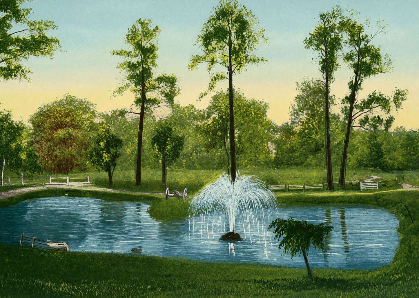Lake at Sam Houston Park Houston in 1906 Vintage Print (7 Sizes)