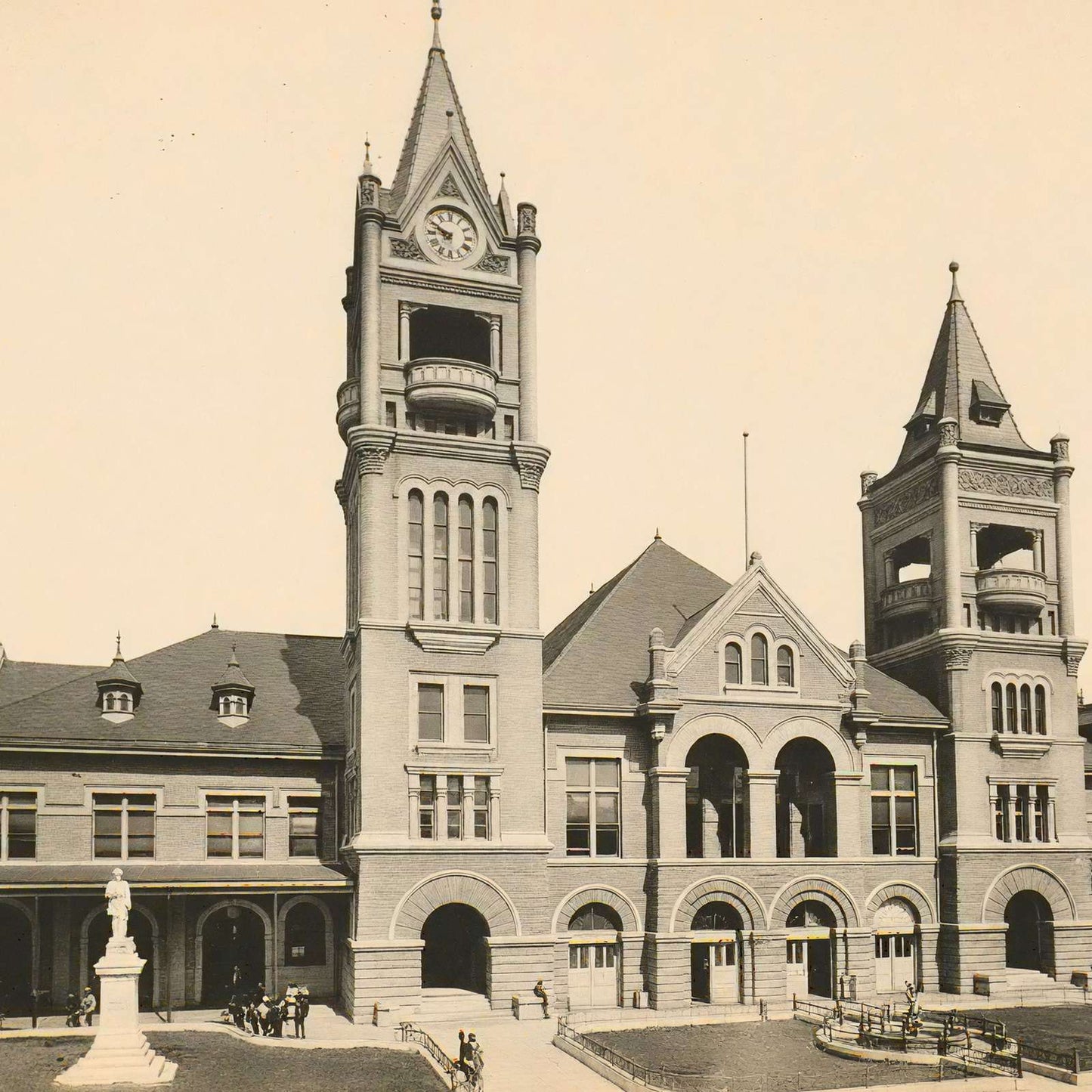 City Hall and Market House Houston in 1906 Vintage Print (7 Sizes) - Enhanced