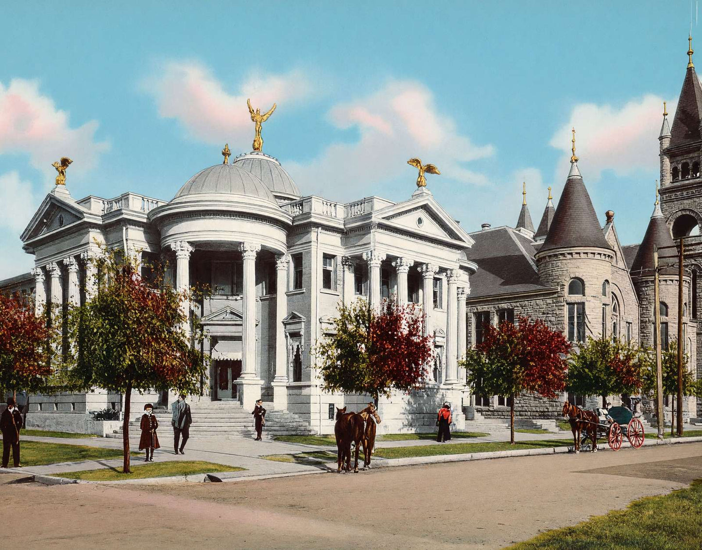 Carnegie Library and Presbyterian Church Houston in 1908 Vintage Print (7 Sizes)