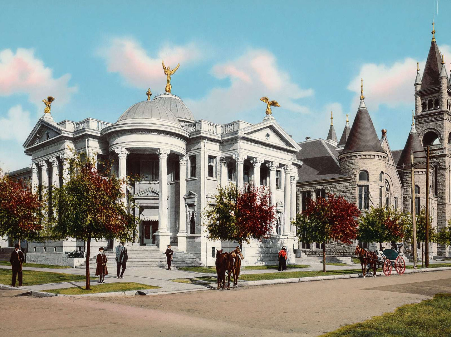 Carnegie Library and Presbyterian Church Houston in 1908 Vintage Print (7 Sizes)