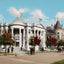 Carnegie Library and Presbyterian Church vintage print