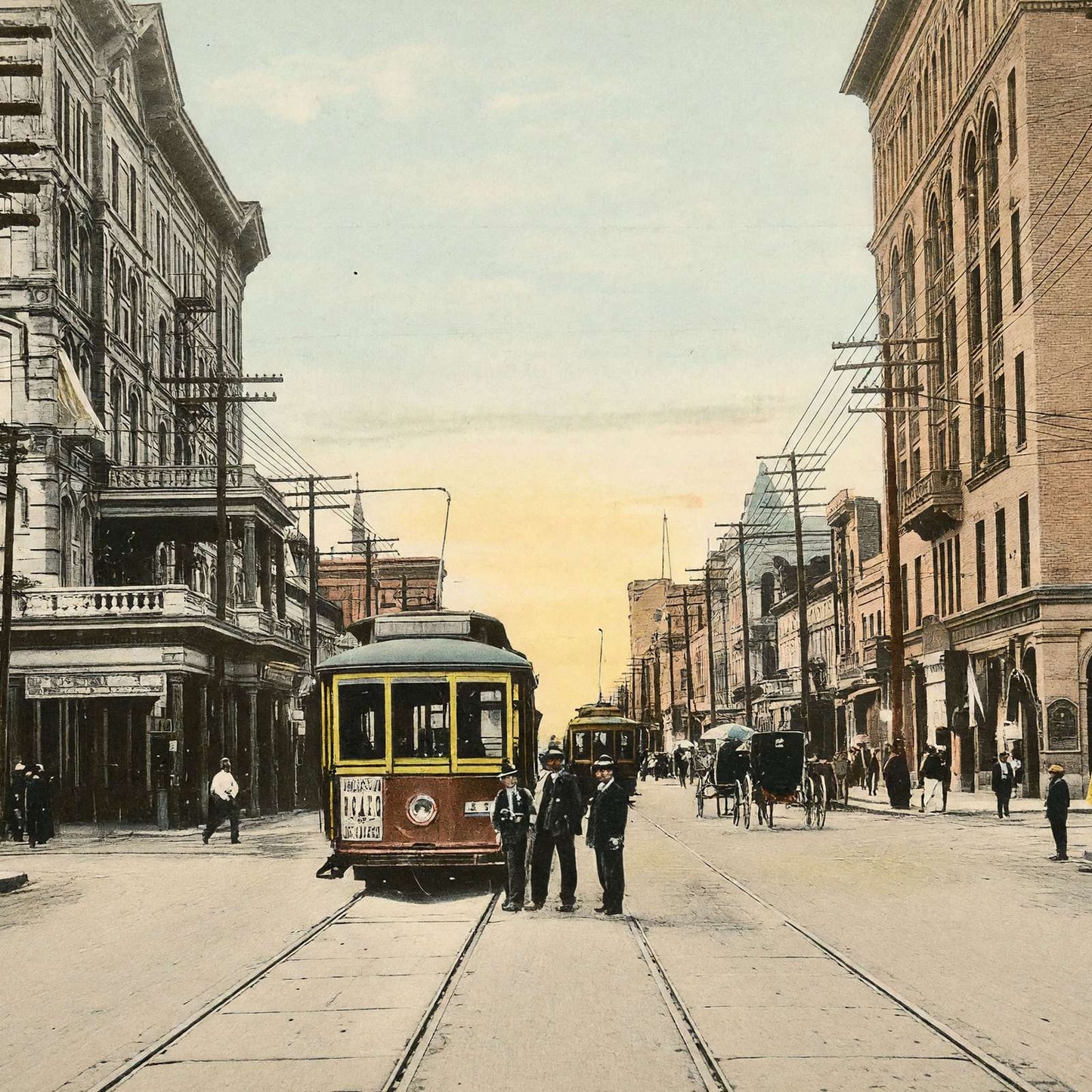 Main St Looking North from Texas Ave Houston in 1906 Vintage Print (7 Sizes)