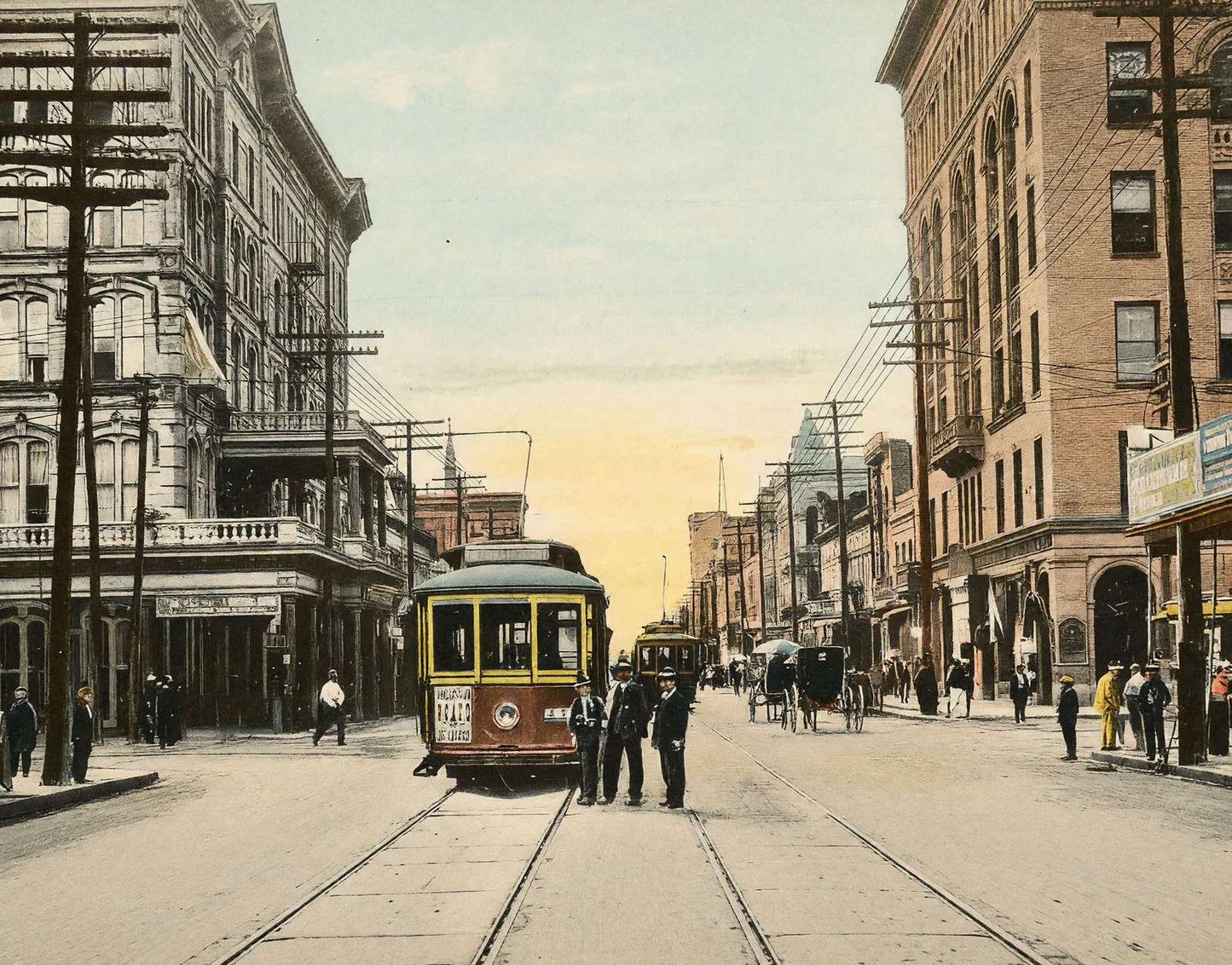 Main St Looking North from Texas Ave Houston in 1906 Vintage Print (7 Sizes)