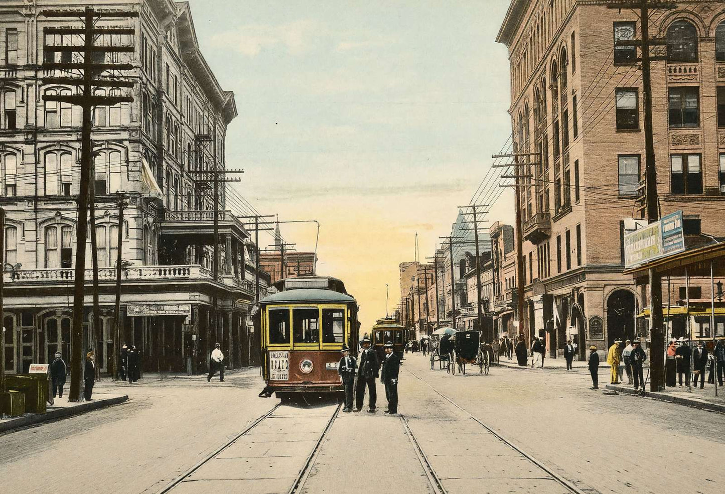 Main St Looking North from Texas Ave Houston in 1906 Vintage Print (7 Sizes)
