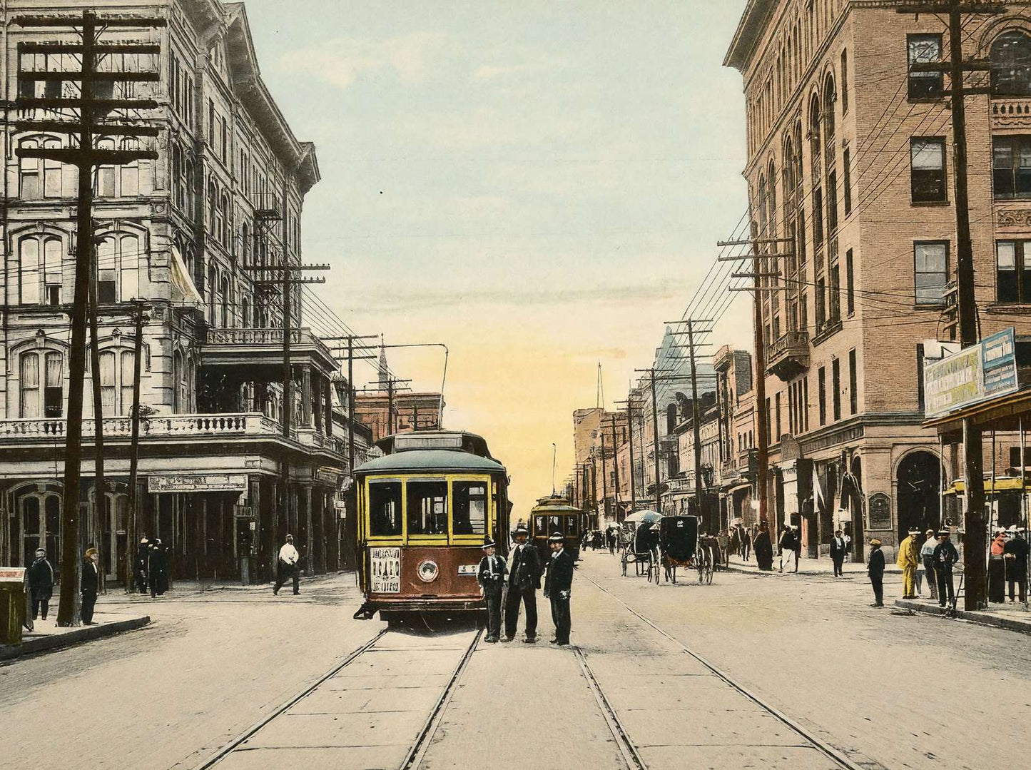 Main St Looking North from Texas Ave Houston in 1906 Vintage Print (7 Sizes)