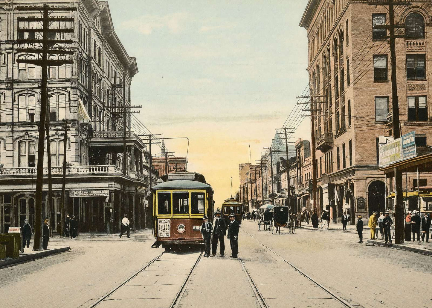 Main St Looking North from Texas Ave Houston in 1906 Vintage Print (7 Sizes)