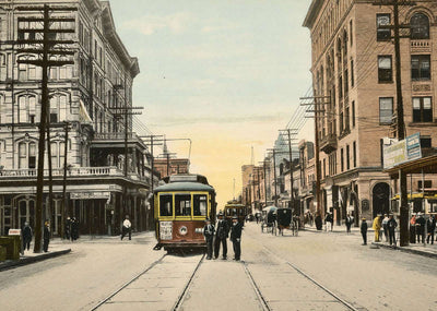 Main St Looking North from Texas Ave Houston in 1906 Vintage Print (7 Sizes)