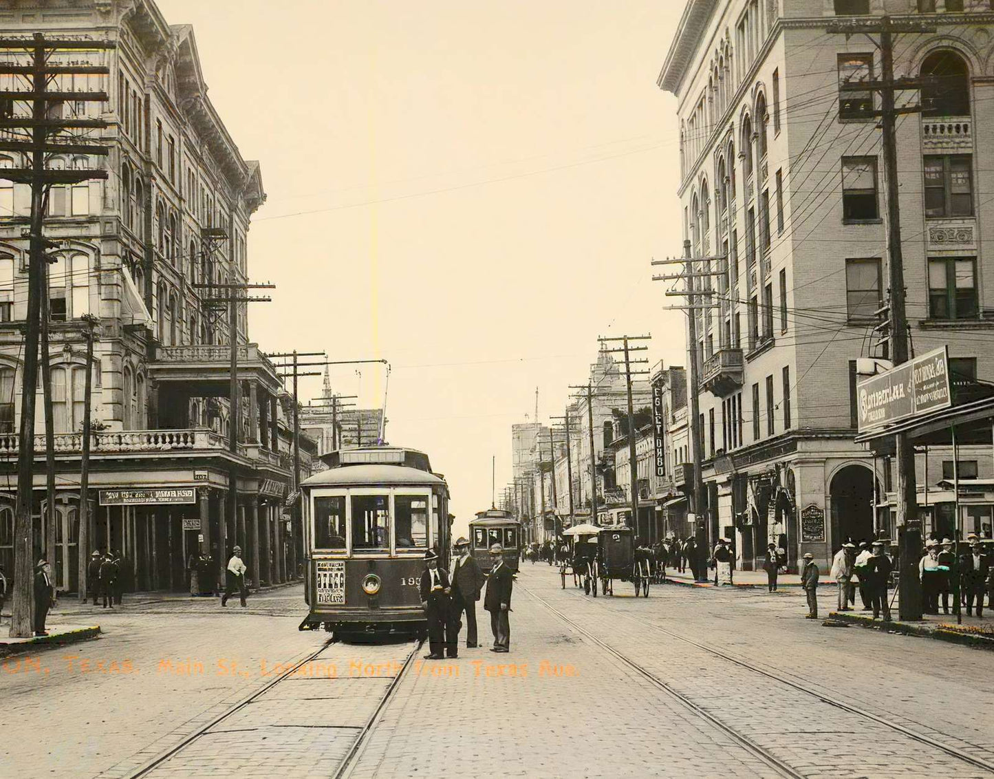 Main St Looking North from Texas Ave Houston in 1907 Vintage Print (7 Sizes)