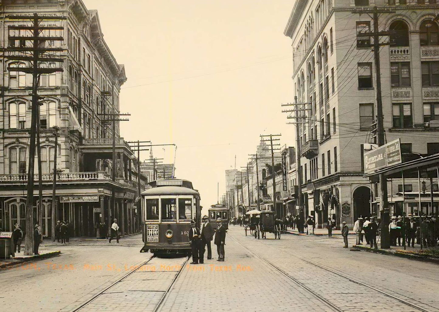 Main St Looking North from Texas Ave Houston in 1907 Vintage Print (7 Sizes)