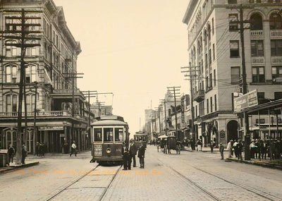Main St Looking North from Texas Ave Houston in 1907 Vintage Print (7 Sizes)
