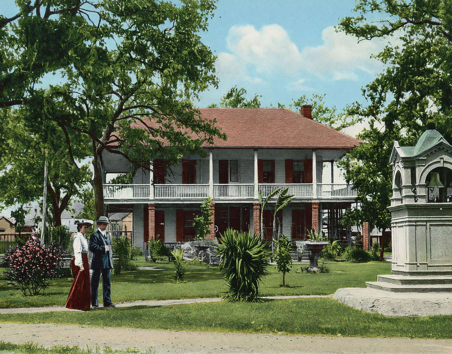 House and Bell Sam Houston Park in 1907 Vintage Print (7 Sizes) - Retouched