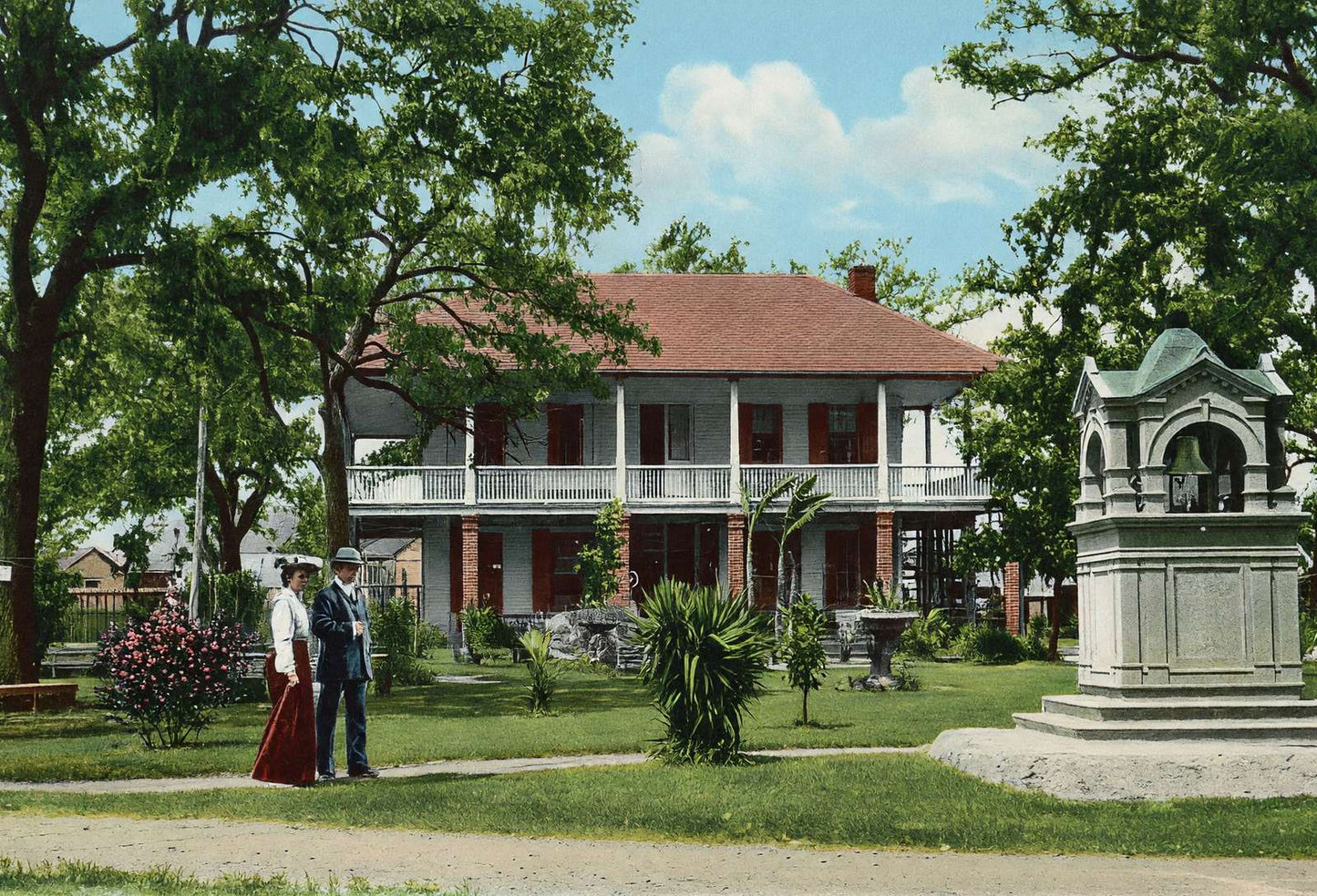 House and Bell Sam Houston Park in 1907 Vintage Print (7 Sizes) - Retouched