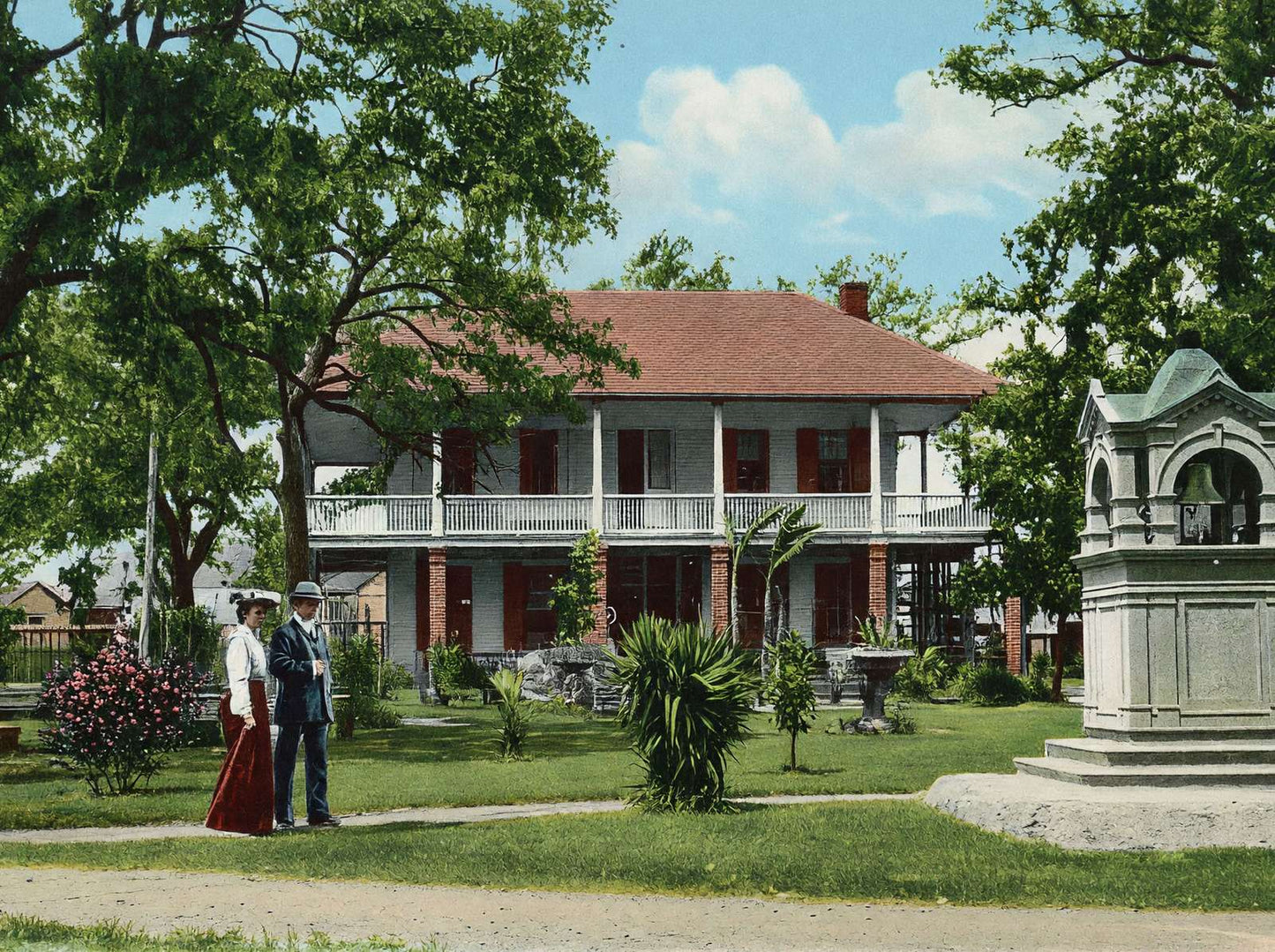 House and Bell Sam Houston Park in 1907 Vintage Print (7 Sizes) - Retouched