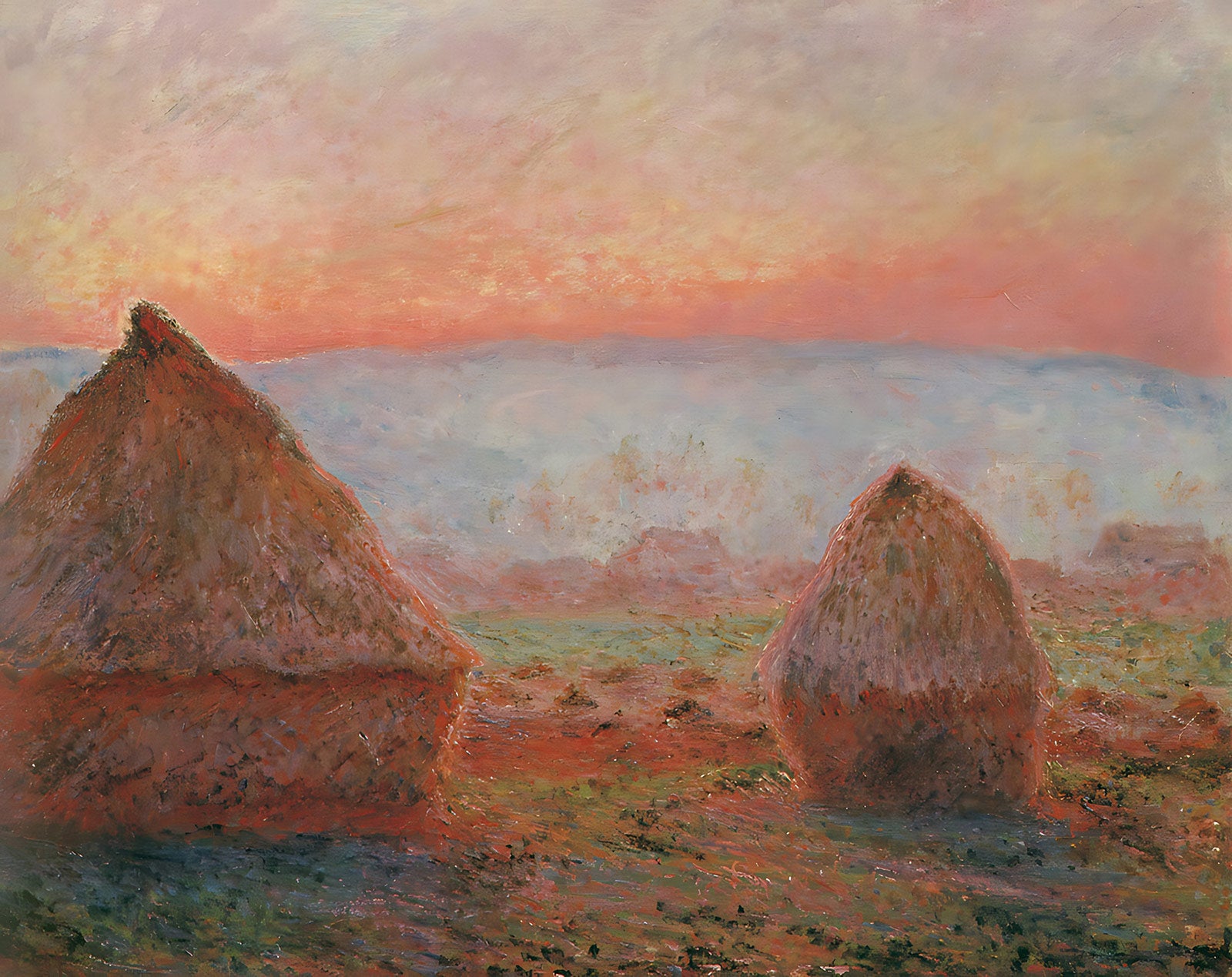 Haystacks at Giverny, the Evening Sun Painting by Claude Monet 8x10" Art Print