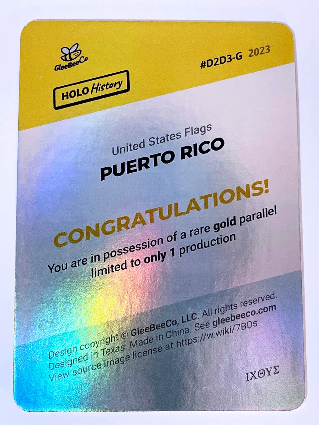 1/1 Puerto Rico Flag Trading Card Holographic 2023 GleeBeeCo #D2D3-G