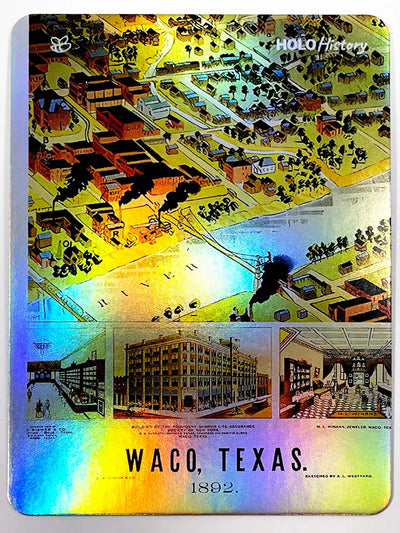 Waco, Texas in 1892 Card (Aerial Illustration) - 2023 GleeBeeCo Holo History