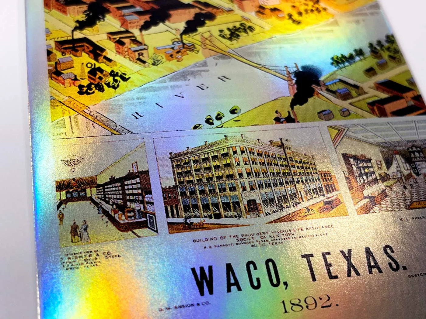 Waco, Texas in 1892 Card (Aerial Illustration) - 2023 GleeBeeCo Holo History