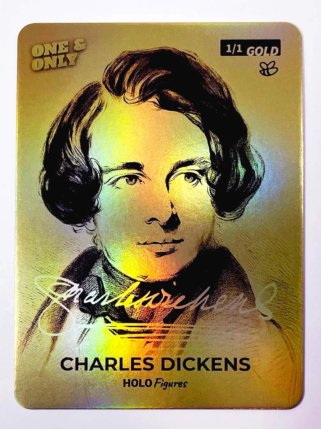 1/1 Sketch of Charles Dickens Signature Trading Card (Holographic Gold) by GleeBeeCo