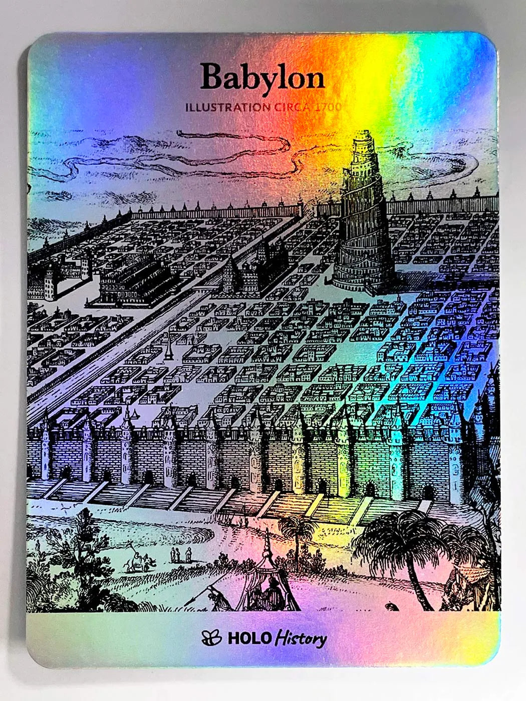 Holographic Card with 1700's Illustration of Babylon and Tower of Babel