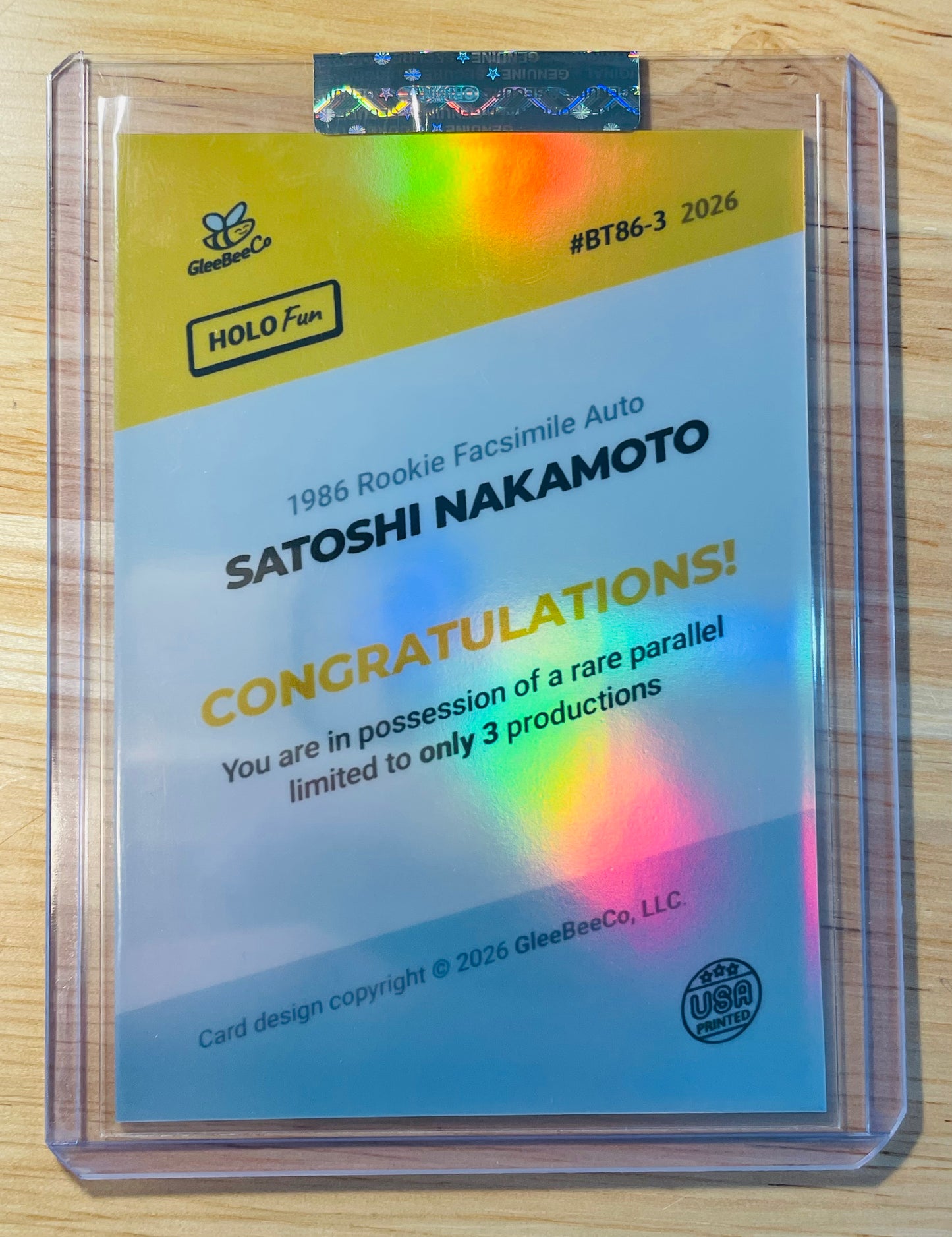 "1986" SATOSHI NAKAMOTO Bitcoin Basketball Card RC Facsimile Auto #BT86 RARE /3